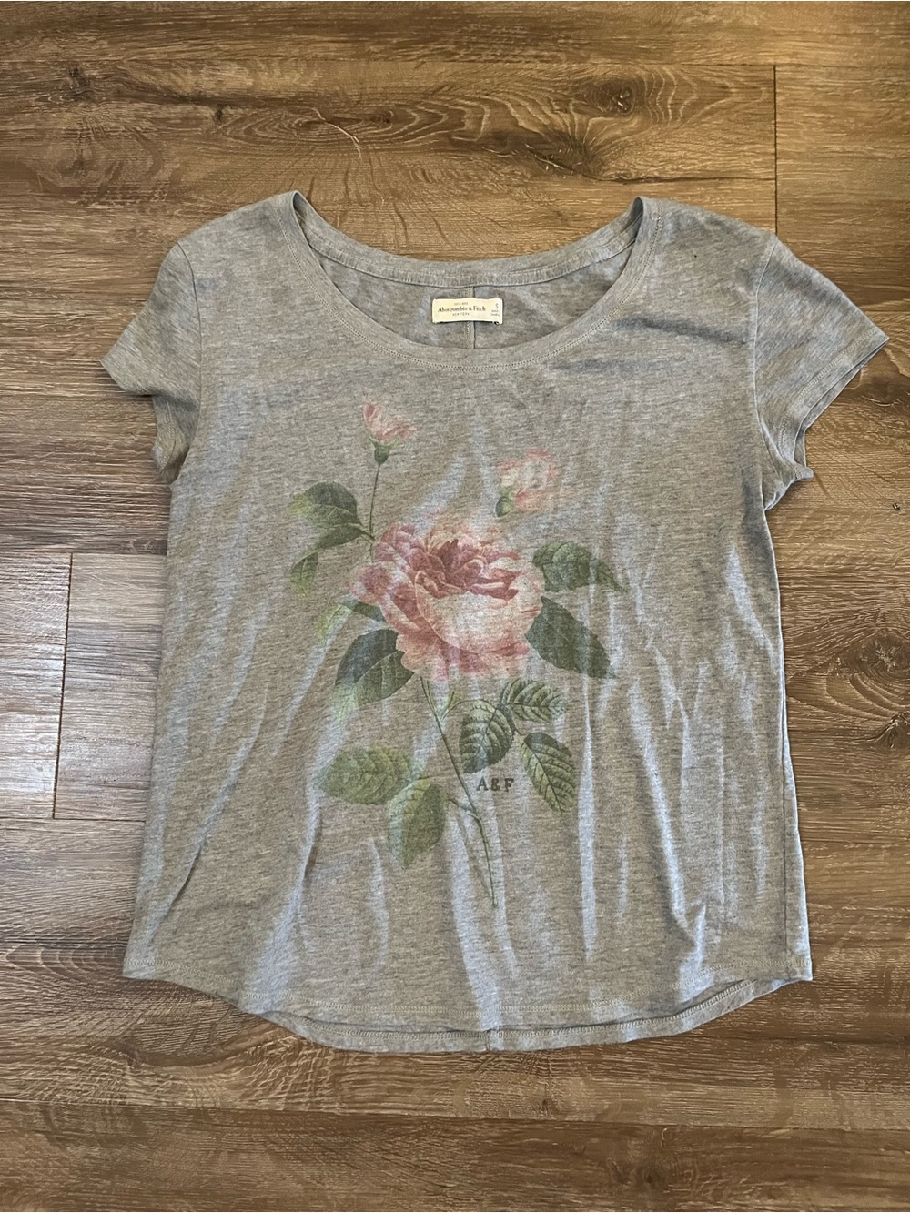 Abercrombie & Fitch Gray Tee with Pink Rose Graphic
